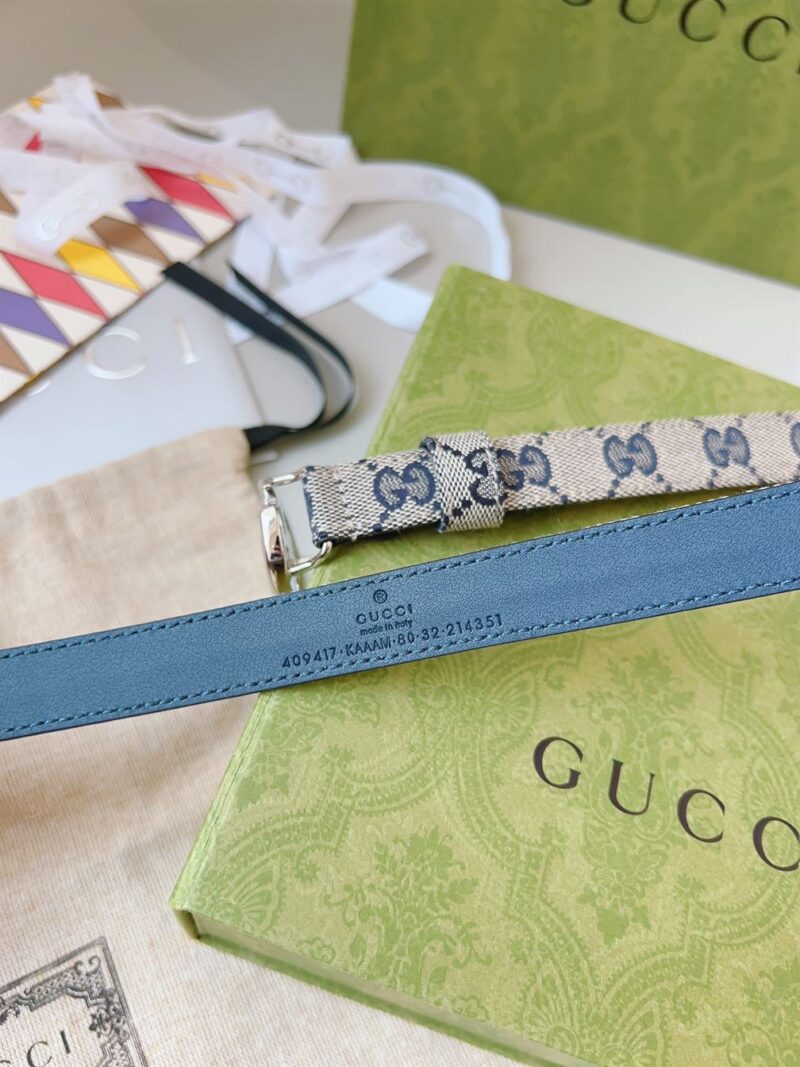 GUCCI GG MARMONT THIN BELT BEIGE AND BLUE ORIGINAL GG CANVAS - AB021