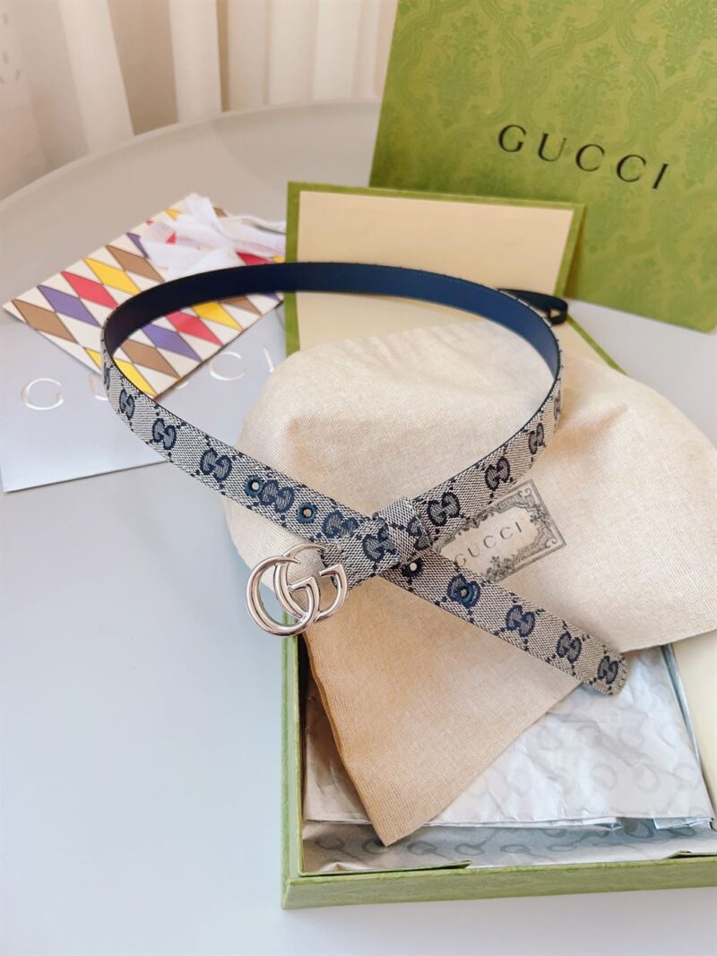 GUCCI GG MARMONT THIN BELT BEIGE AND BLUE ORIGINAL GG CANVAS - AB021