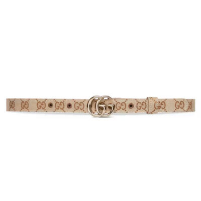 GUCCI GG MARMONT THIN BELT BEIGE AND EBONY ORIGINAL GG CANVAS - AB022