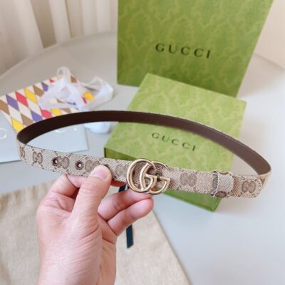 GUCCI GG MARMONT THIN BELT BEIGE AND EBONY ORIGINAL GG CANVAS - AB022