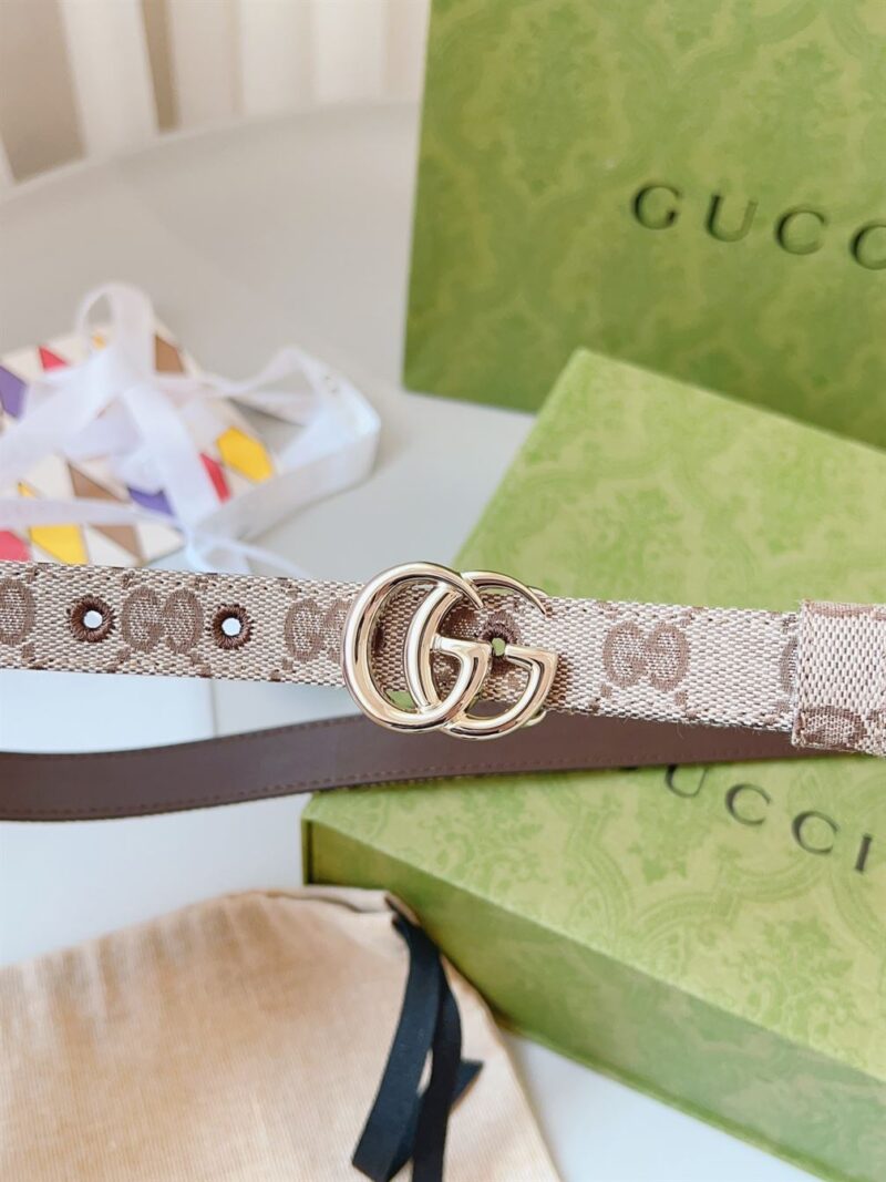 GUCCI GG MARMONT THIN BELT BEIGE AND EBONY ORIGINAL GG CANVAS - AB022