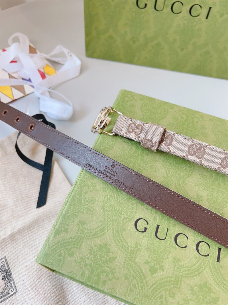 GUCCI GG MARMONT THIN BELT BEIGE AND EBONY ORIGINAL GG CANVAS - AB022