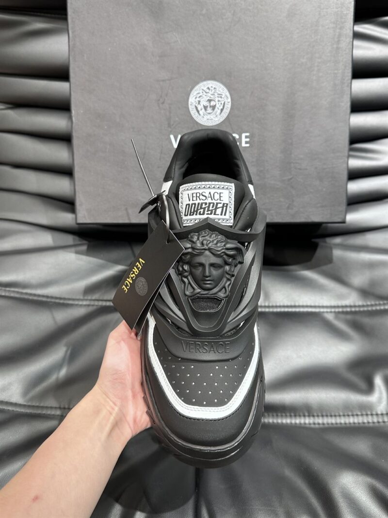 VERSACE ODISSEA BLACK WHITE TRAINER SNEAKERS - UH048